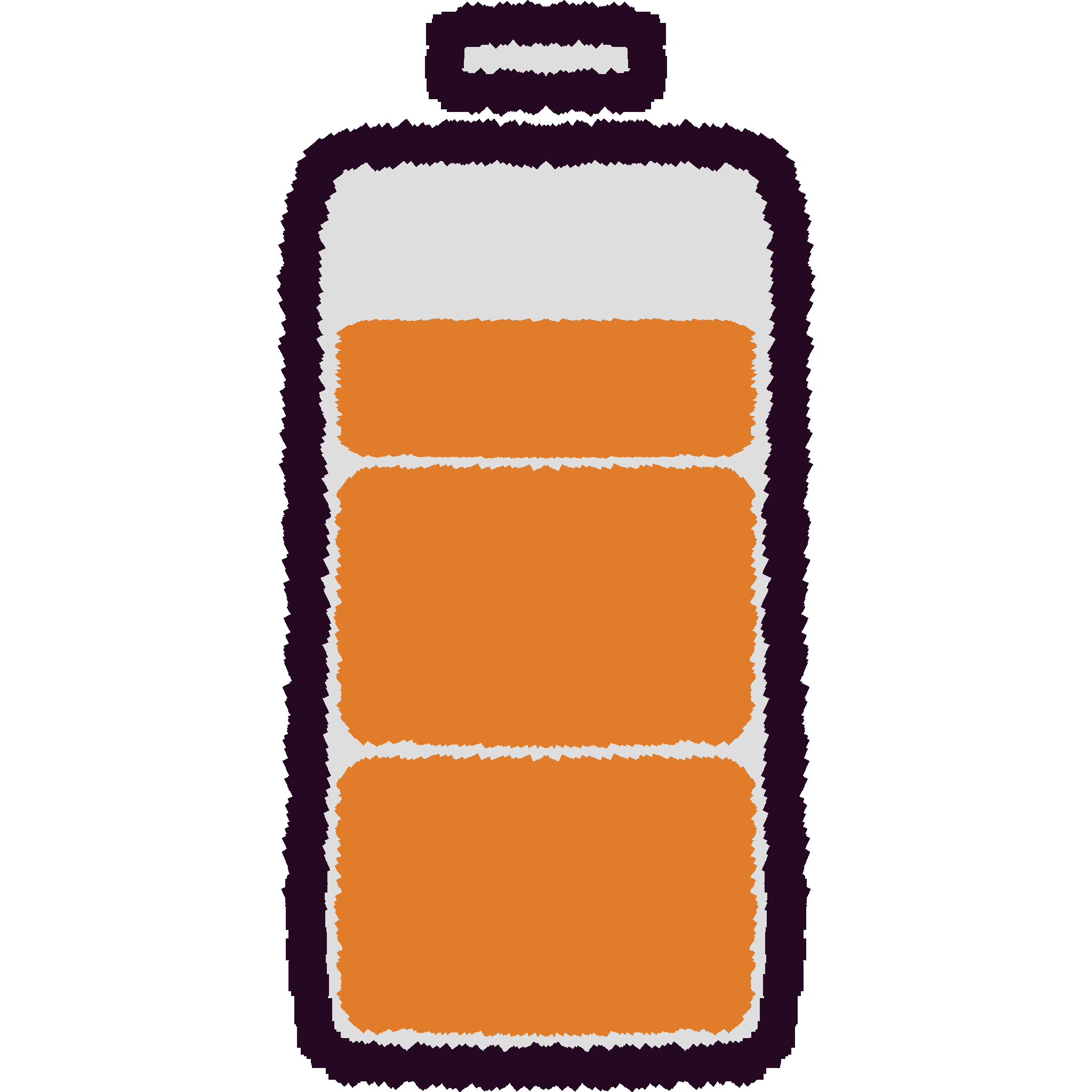 A drawing of a mostly transparent battery with 2 and a half orange bars in it.